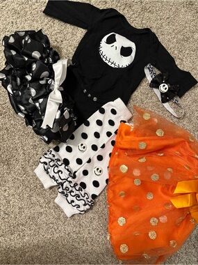0-3M Black Jack Skellington Baby Costume Set with Orange Tulle Skirt